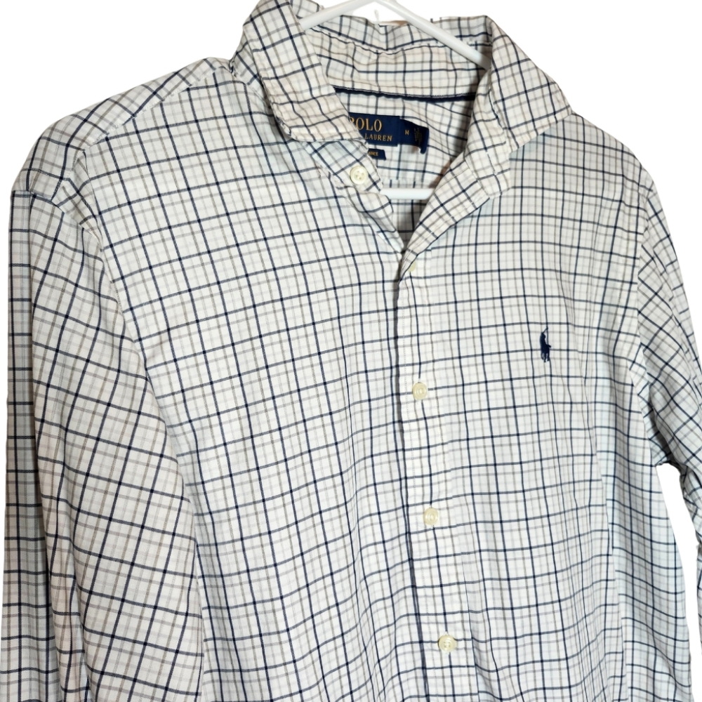 Polo by Ralph Lauren Men's White Checkered Shirt Performance Size Medium